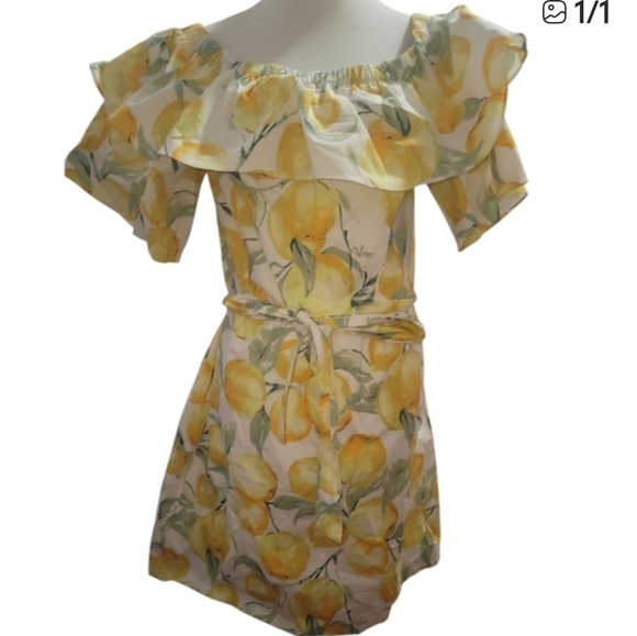 Betsey Johnson Lemon Print Off Shoulder Yellow White Summer Sundress NWOT dress - Picture 3 of 3
